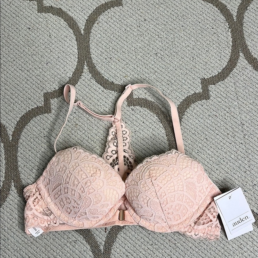 Auden The Radiant Plunge Coverage Push-up padded underwire lace Racerback bra